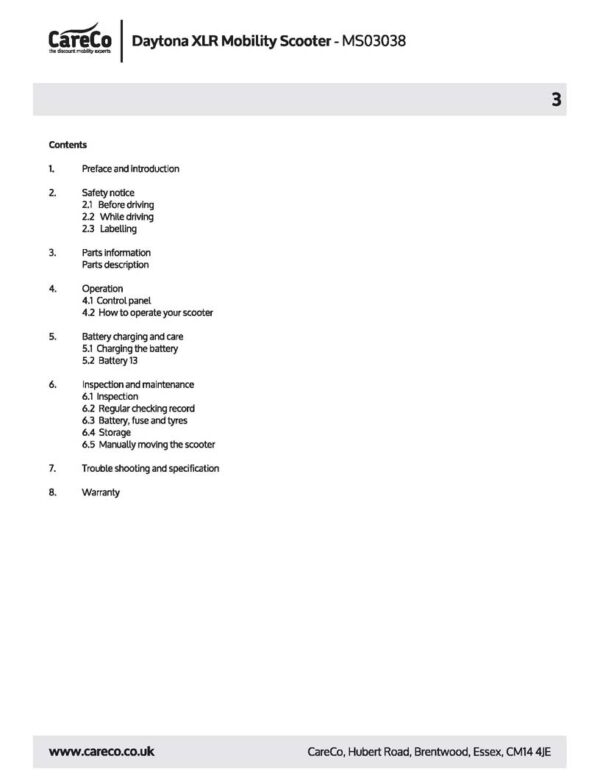 CareCo Daytona XLR User Manual - Image 4