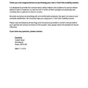 CareCo Li-Tech Velo User Manual - Image 4