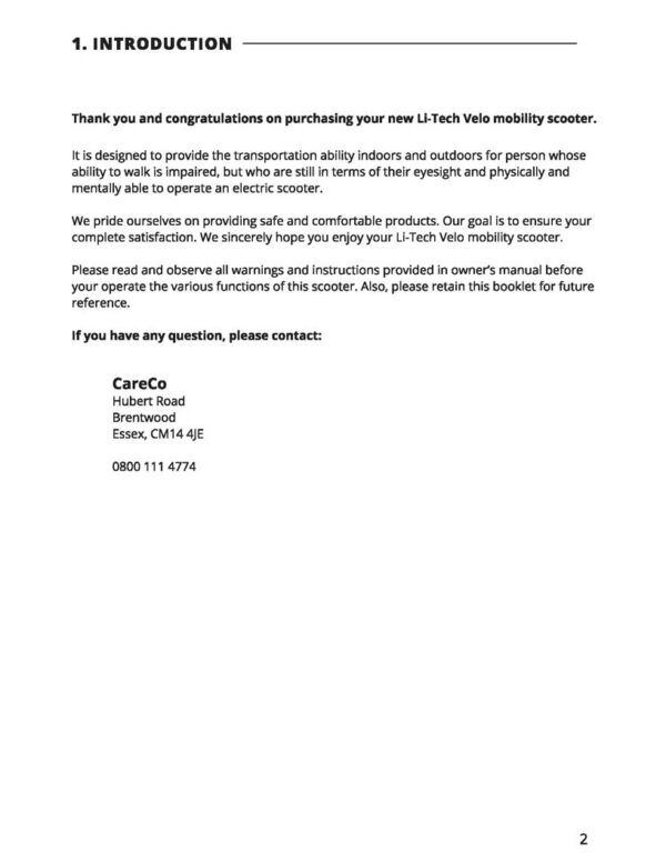 CareCo Li-Tech Velo User Manual - Image 4