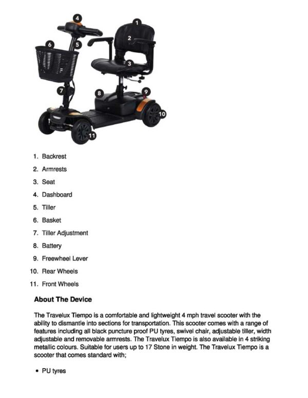 Excel Mobility Travelux Tiempo User Manual - Image 4