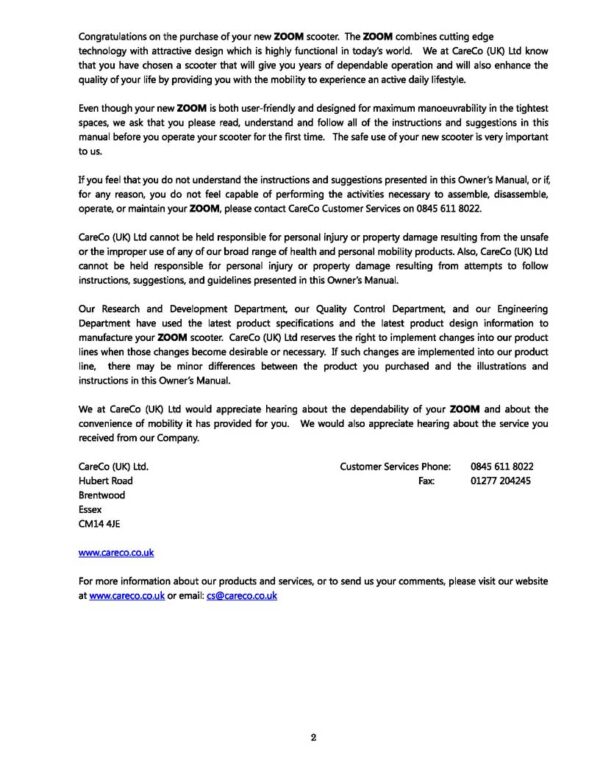 CareCo ZOOM & ZOOM PLUS User Manual - Image 4